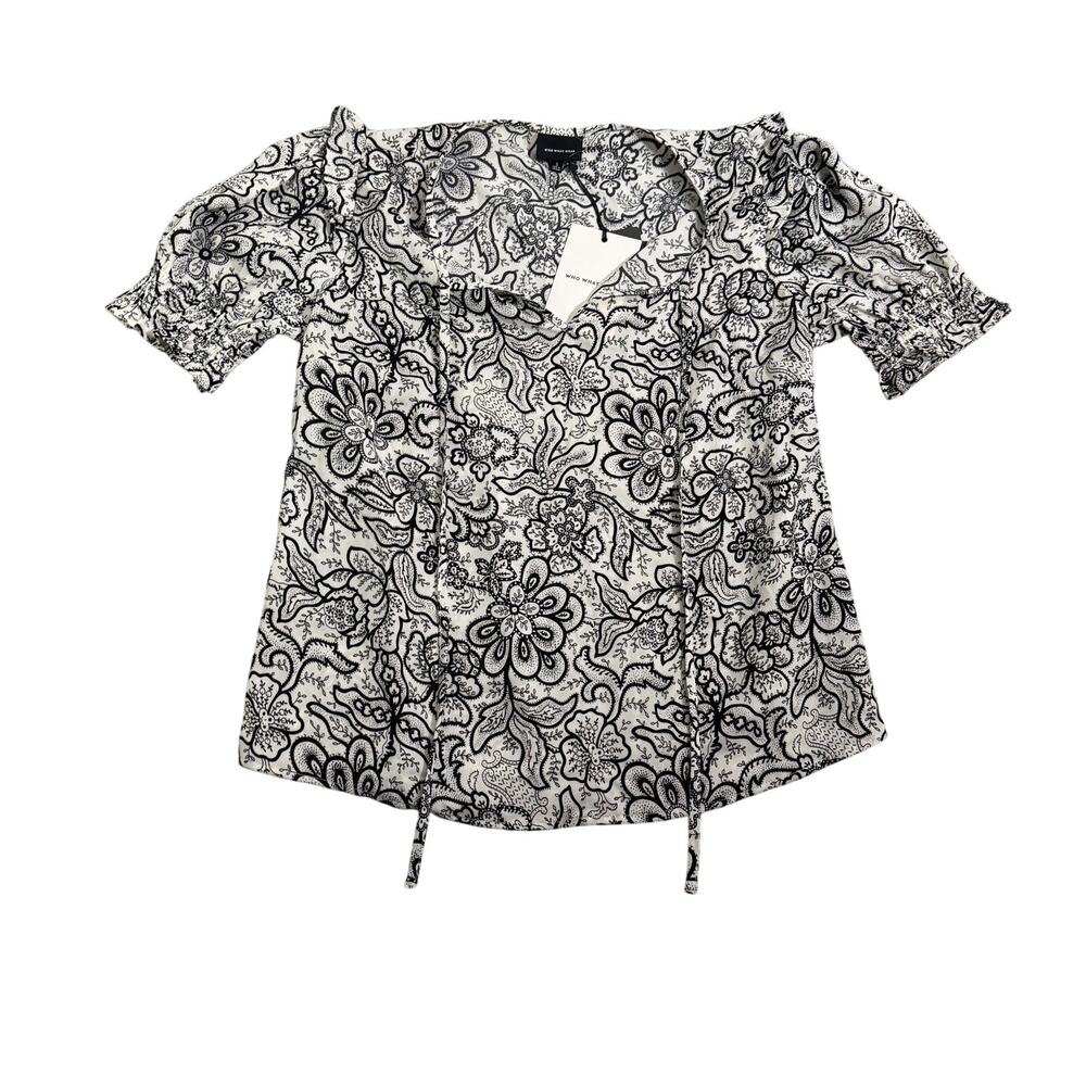 Who What Wear Women's Floral Print Ruffle Short Sleeve Blouse - Size Small - NWT